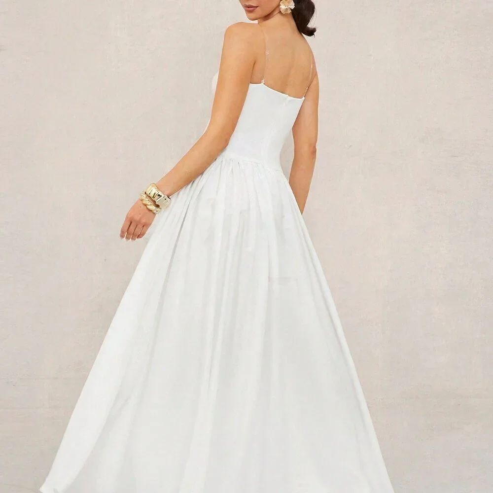 White Boho Women's Beach Vacation Long Dress With Bandeau Top - Picture 2 of 7